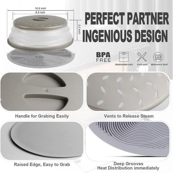 2 in 1 Grey Microwave Mat & Food Cover for Kitchen Counter - Picture 6 of 7